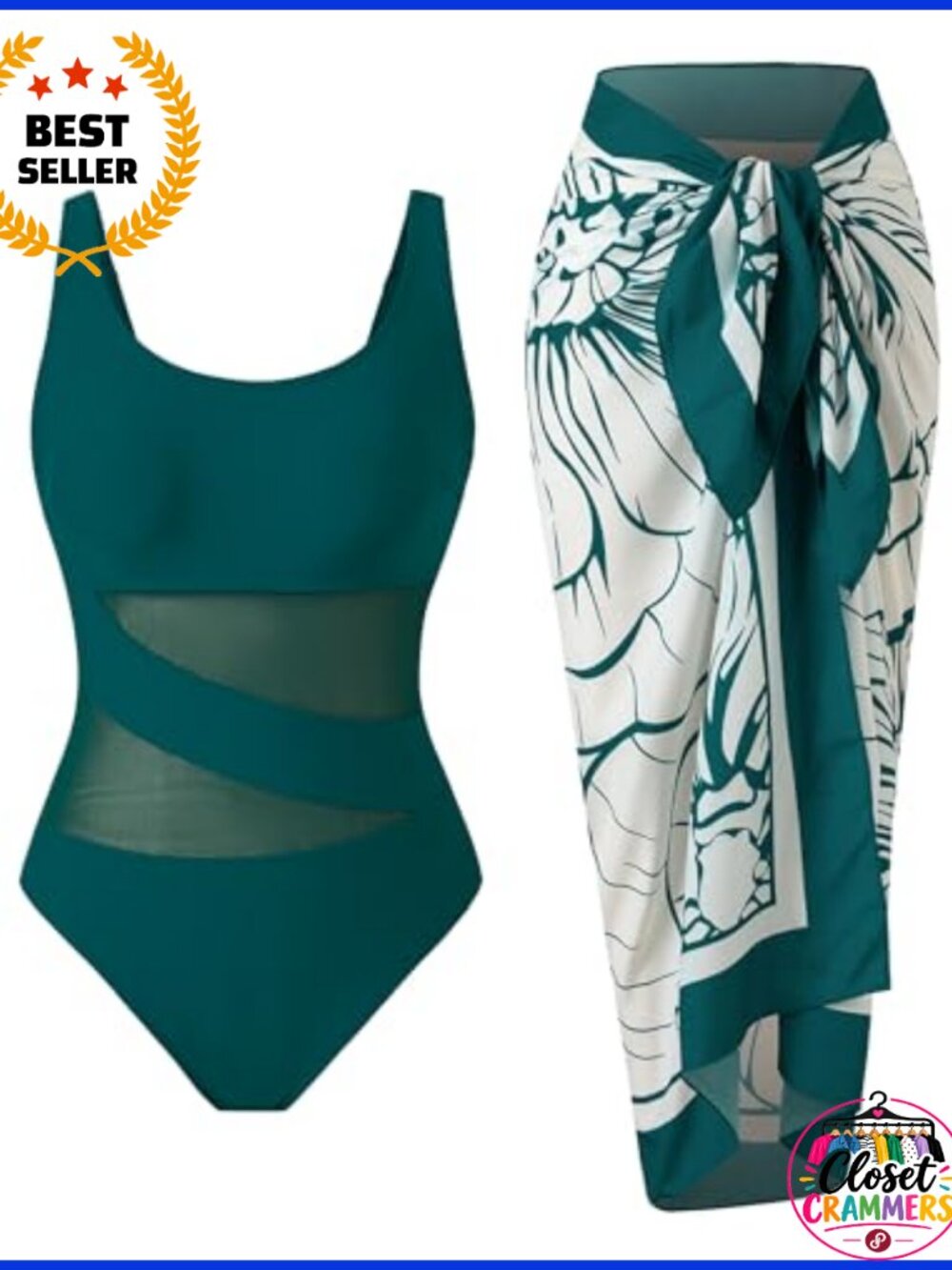 Women's One Piece Swimsuit with Cover Up Retro Bathing Suit Set